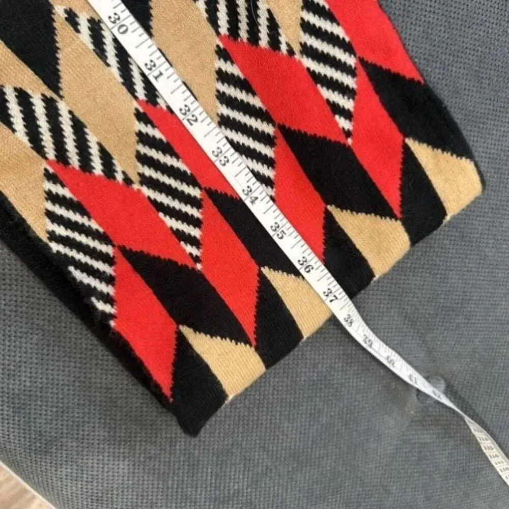 Vera Bradley Red Black Chevron Jacquard Knit Fringe‎ Scarf Winter Black Red Tan